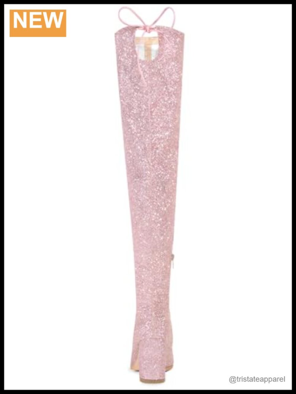 Over the Knee Glitter Chunky Heel Boots Round Toe Lace Up - Picture 3 of 5